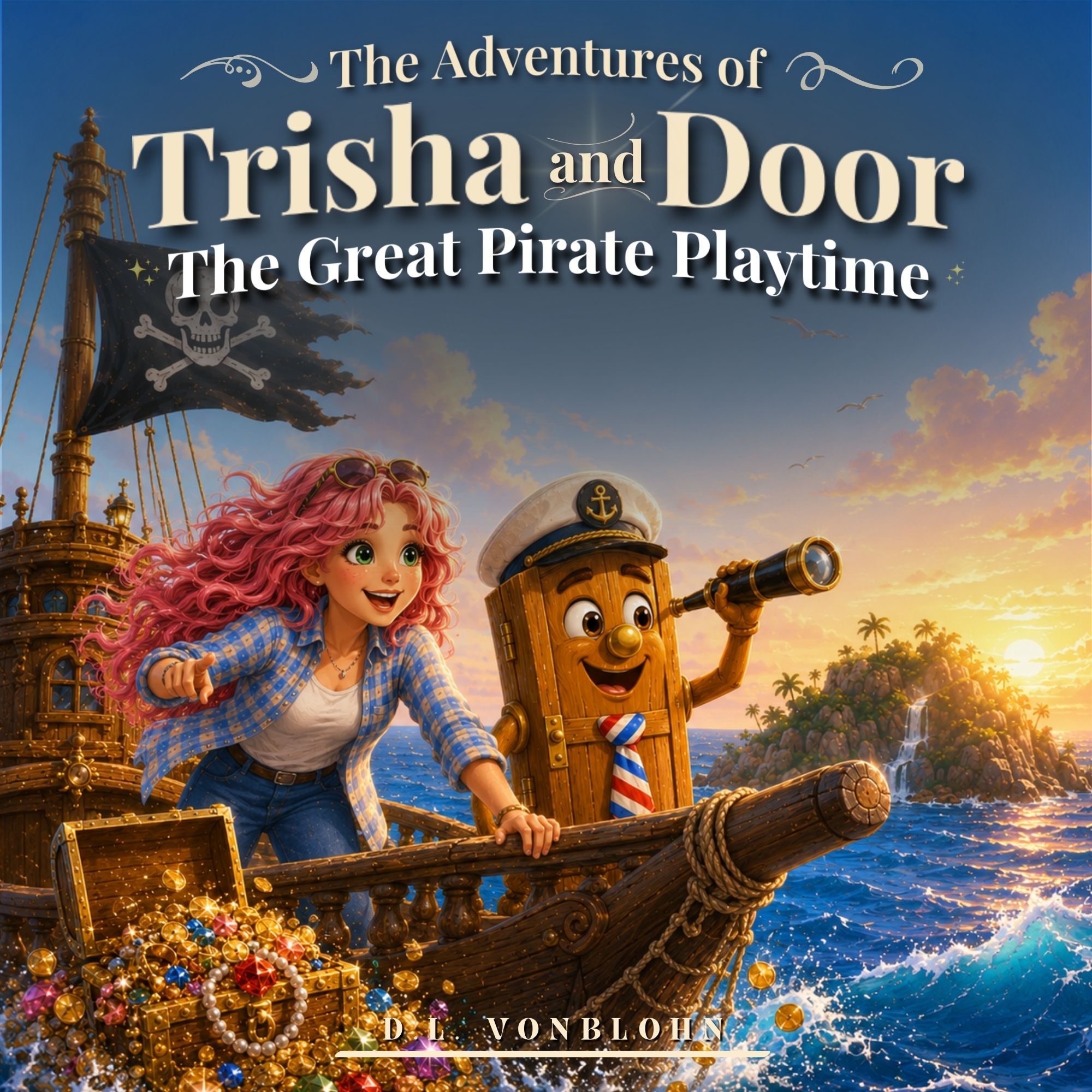 Cover of The Great Pirate Playtime featuring Trisha, Door, Lydia, and Elise aboard a pirate ship.